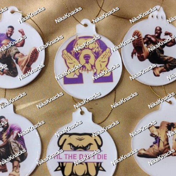 Purple and Gold Holiday Ornament Set – Boots, Bruhs & Iconic Phrase - Picture 1 of 13